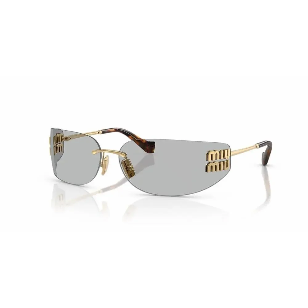 MIU MIU MU A51S 5AK50K Gold Light Grey Lens Women Wrap Sunglasses AUTHENTIC